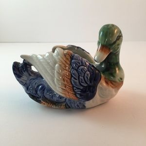 Vtg Mid-Century Ceramic Mallard Duck Small Planter